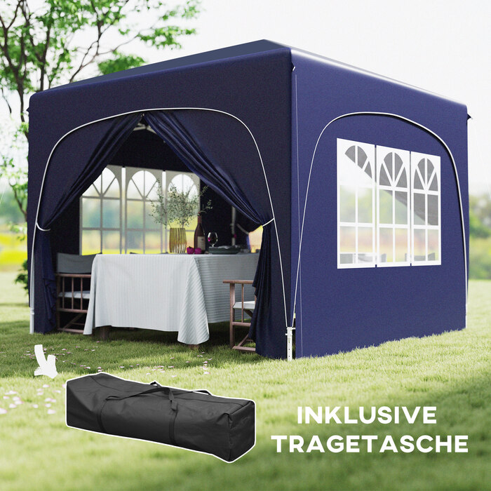 Outsunny 3x3m Gazebo, Water-Resistant, Stable, Winter-Proof, Pop-Up Folding Gazebo, UV Protection 50+, Foldable Party Tent, Garden Tent with 4 Side Walls, Bag, Garden Gazebo for Camping, Garden, Dark Blue | Aosom