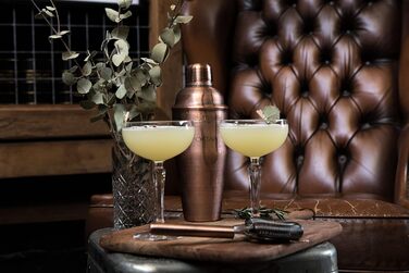 Набір для коктейлів Mint&Mortar 7 предметів з бамбуковим підставкою, з нержавіючої сталі, міксологія, барменський набір з барними інструментами для дому та професійного використання, ідеальний для Мартіні/Маргарити, 680 мл, міксер (Чорний) (Шліфоване мідь