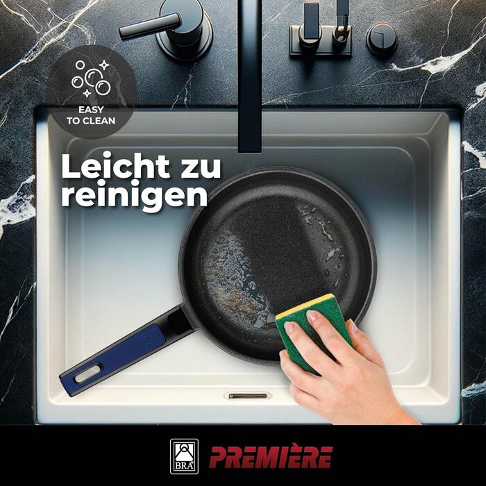 BRA Advanced | Set of 3 non-stick frying pans made of cast aluminum, 20|24|28 cm, PFOA-free, reinforced, excellent performance and scratch resistance, suitable for induction (Frying Pan Set (18-22-26 cm))