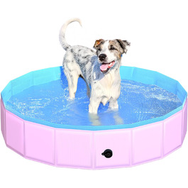 80x20 cm Foldable Dog Pool – Foldable Plastic Hard Pool for Dogs and Children, Non-Slip Pet Bathtub for Outdoor Use in the Garden, Lightweight and Portable (Pink, 100x30cm)