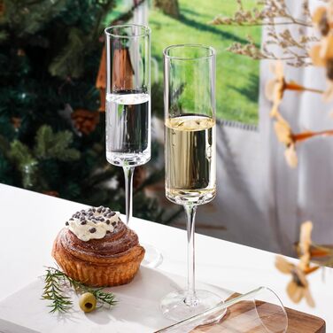 WOTOR Kristall-Champagnerflöten: 4 шт. бокали для шампанського, 200 мл, скляні, для жінок та чоловіків, подарунок на день народження, весілля, річниця