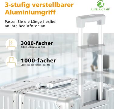 Чемодан ALPHA CAMP Trunk-XL (30 дюймів) з алюмінієвим каркасом та полікарбонатною оболонкою, TSA-замок, 93L, срібний