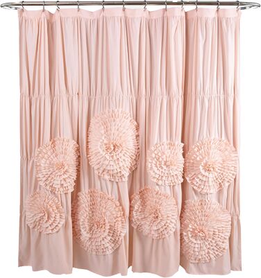 Шторка для душу Lush Decor Serena з рюшами, 183 x 183 см – красивий квітковий дизайн з рюшами, розкішна шторка, вінтажний гламур, стиль кантрі (рожевий, пудровий рожевий)