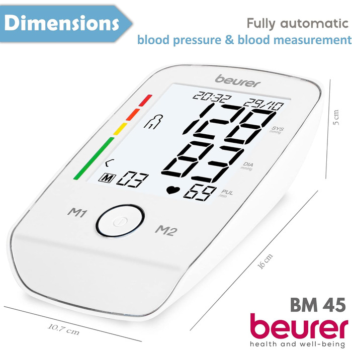 Тонометр Beurer BM 45 для вимірювання артеріального тиску на плечі, білий