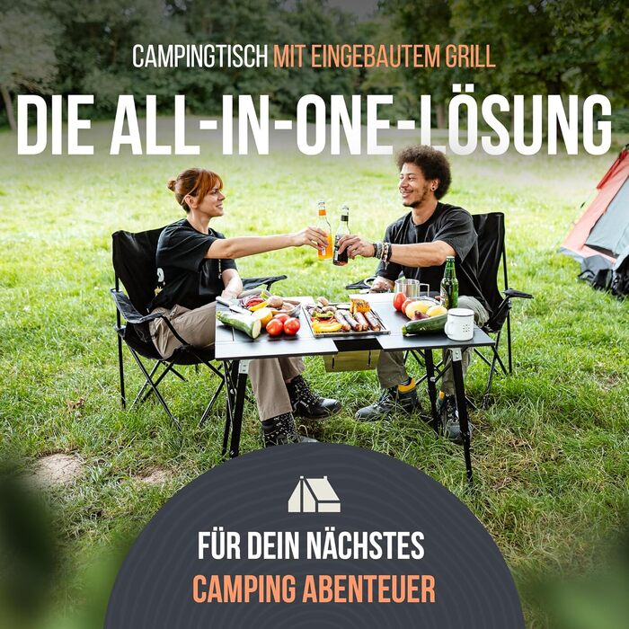 Стол для кемпінгу Castra Premium з грилем – алюміній 7075, регульована висота, вологостійкий, складаний, багатофункціональний, аксесуари для кемпінгу, саду, подорожей та риболовлі