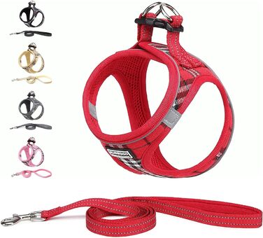 Шлейка для собак Suredoo для маленьких собак з повідком, анти-тягнуча, світловідбиваюча, дихаюча, нагрудна, для цуценят (Червоно-біла клітинка, M, Обхват грудей: 34-39см)