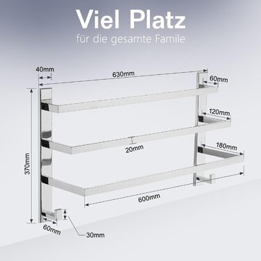 Тримач для рушників без свердління для ванної кімнати | Без бактерій | Прихований кріплення | Тримач рушників з гачками - нержавіюча сталь SUS 304, нержавіюча сталь, полірована | з дзеркальним покриттям