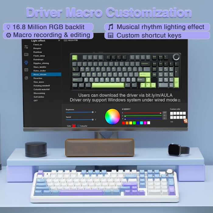 Механічна ігрова клавіатура AULA F99 Pro: RGB, Hot-swap, бездротовий 3-в-1, QWERTY