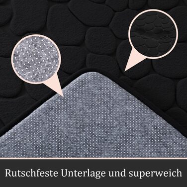 Набір килимків для ванної кімнати chakme (2 шт.), пам'ятна піна Cobblestone, поглинаючі протиковзкі килимки для підлоги, ванни та туалету, чорні