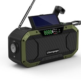 Радіо з ручним приводом та сонячною зарядкою - з акумулятором 5000mAh, радіо для екстрених ситуацій, IPX5 водостійке, AM/FM, портативне, динамо, кемпінг, на відкритому повітрі, ліхтарик, SOS, USB-C (зелене)