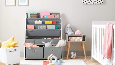 Дитячий органайзер Kinderkraft RACOON для іграшок і книг, компактна біла полиця для зберігання у дитячу кімнату