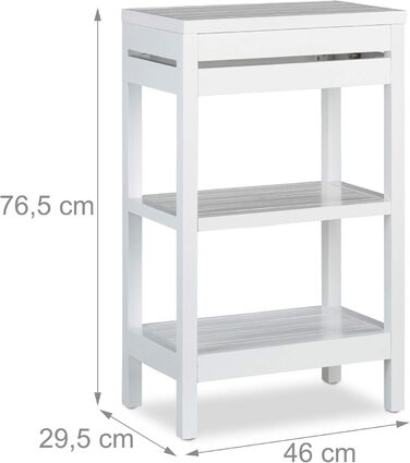 Relaxdays Bamboo Shelf, Standing Shelf with 3 Shelves, HxWxD: 76.5 x 46 x 29.5 cm, Compartment with Flap, Open, Kitchen & Bathroom, (White)
