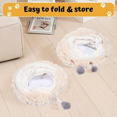 Cat Tunnel with Central Cushion, Soft Cat Toy Round Multi-Function Cat Bed - (Beige)