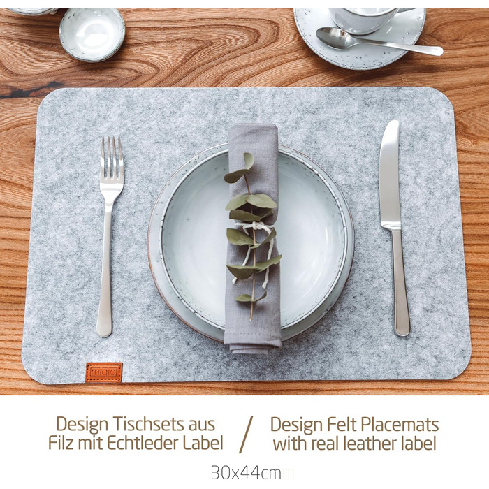 Felt Table Placemats - Set of 24 Table Coasters - Washable Felt Placemats - 8 Place Mats, Glass Coasters, Cutlery Pockets | Light Grey | Square Felt Coasters - Place Mats for Christmas