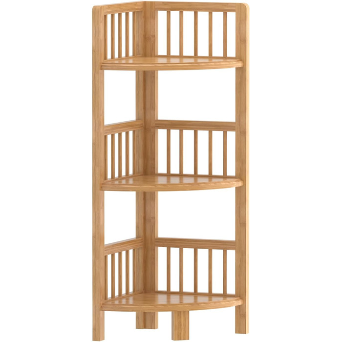 Dripex Standing Corner Shelf, Bathroom Shelf with 3 Tiers, 89x30x30cm, Bamboo Standing Shelf for Kitchen, Living Room, Bedroom.