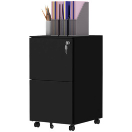 Vinsetto Rolling File Cabinet, Black with 2 Lockable Drawers on Steel Casters, 37x43.5x67.5cm for Office & Home Office