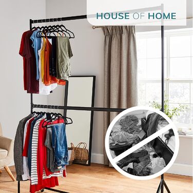 Direct Online Houseware House of Home Extra Robust Clothes Rack with 2 Levels, 2.14 m H x 1.83 m L, in Black – Clothes Rail for Bedroom, Double Clothes Rail, High-Quality Hanging Storage