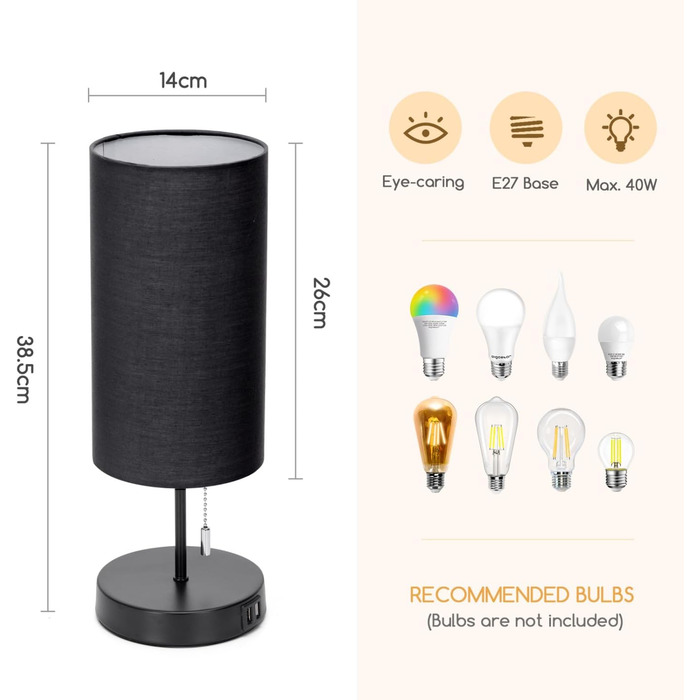 Торшер Aigostar з 2 USB-портами для зарядки, вимикач на шнурі, металева основа, сучасний дизайн, сірий колір. Підходить для спальні, вітальні, робочого столу, дитячої кімнати