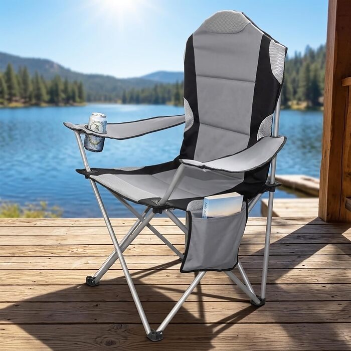 Крісло кемпінгове Spetebo XXL Deluxe антрацит, до 150 кг - широке, зручне, стабільне