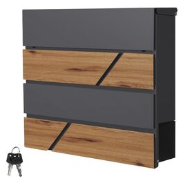 Поштовий ящик ML-Design Anthrazit/Ефект дерева Дуб, сталь, 37x37x11 см. Сучасний настінний поштовий ящик з газетницею, з замком та 2 ключами.
