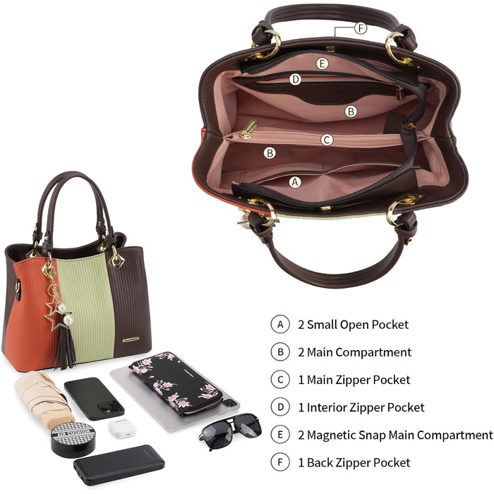 Сумка Pomelo Best жіноча багатокольорова смугаста через плече (Bernsteinmoos) з внутрішніми кишенями