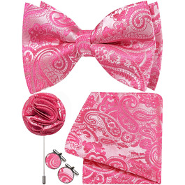 Метелик чоловічий Fuchsia з Paisley, комплект (4 предмети): краватка-метелик, нагрудна хустка, запонки, бутоньєрка для весілля, вечірки, ділових зустрічей