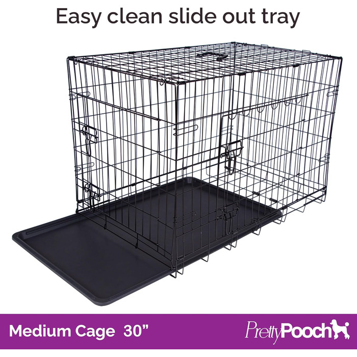 Клітка для собак та котів Pretty Pooch, розмір M, металева, складається, з лотком, двоє дверей та ліжком