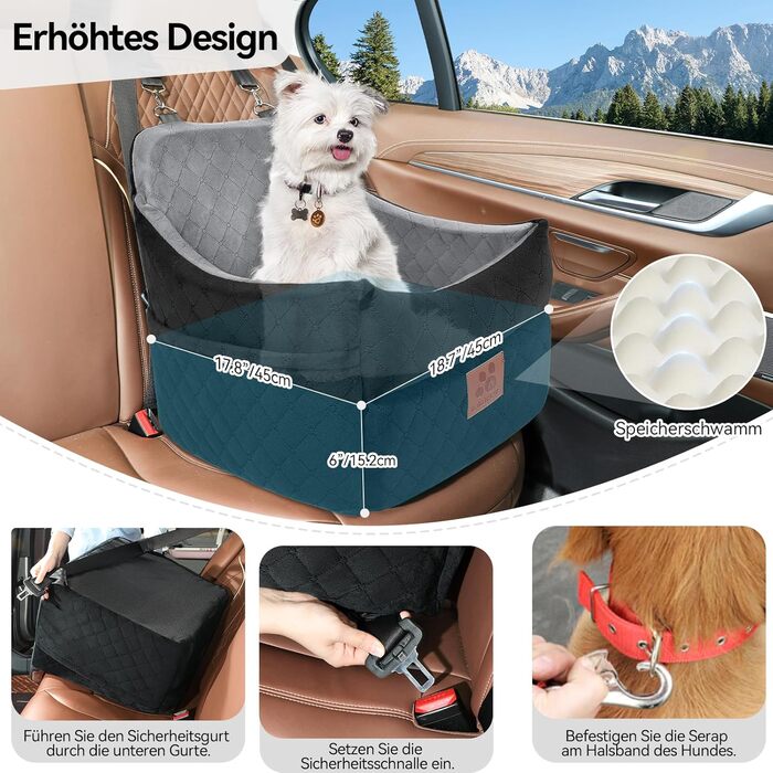 Автокрісло для собак GL GLENSLAVE для маленьких та середніх порід, з товстим шаром підкладки до 16 кг, знімний, пральний, чорний/коричневий/сірий