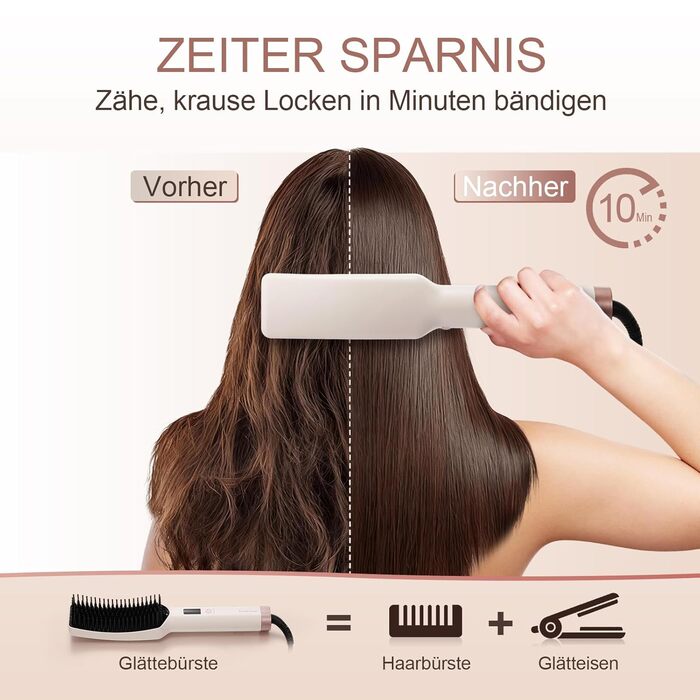 Іонна випрямляюча щітка для густого та кучерявого волосся - випрямляч для волосся з керамічними щетинками та швидким нагрівом, 16 температур (80-230°C), Dual Voltage