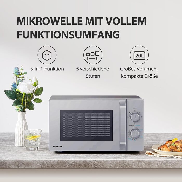 Мікрохвильова піч Toshiba MW2-MM20PF(BK) 20L, 800W, чорна, з функцією розморожування та LED-підсвічуванням