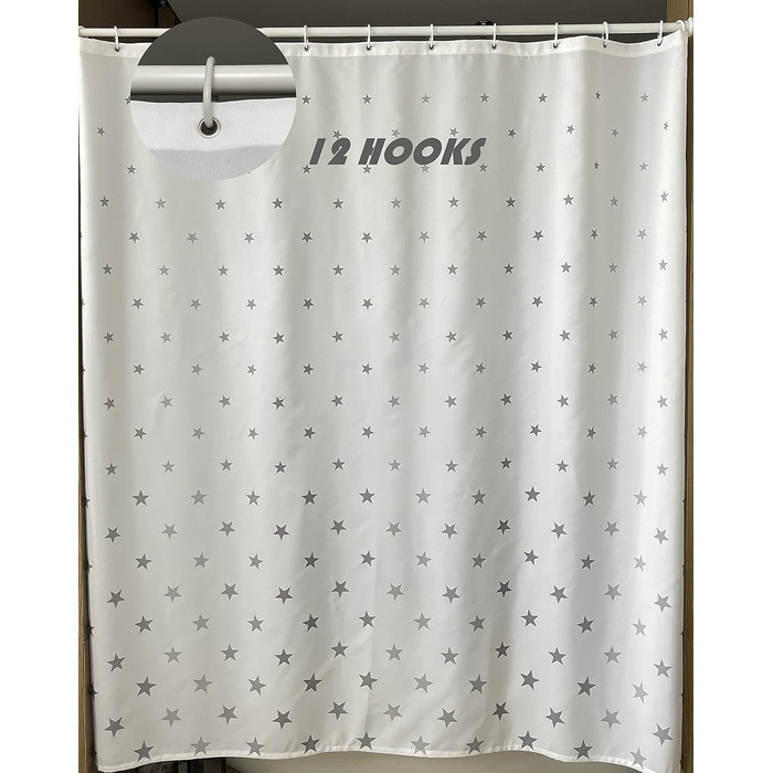 Штора для душу YOUNG DA текстильна біло-сіра з малюнком 