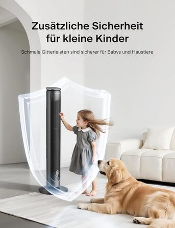 Турбовентилятор Pelonis Leiser - чорний, 106 см, 4.2 м/с, з пультом ДУ, 9-годинний таймер, 4 режими, 5 швидкостей, SMART-режим, LED-дисплей для спальні/офісу