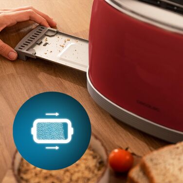 Тостер Cecotec Toaster 2 Scheiben Toast&Taste 1000 Retro Double: 980 Вт, 2 слоти, нержавіюча сталь, регулювання потужності, піддон для крихт (червоний)