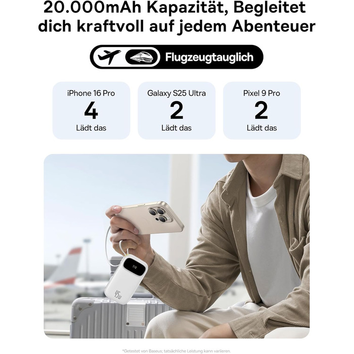 Power Bank Baseus QPow3 20000mAh 45W з 3 USB-C та 1 USB-A, LED дисплеєм, PD3.0, QC4.0, з кабелями, для iPhone, iPad, Galaxy