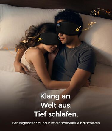 Маска для сну з Bluetooth навушниками LOVE EYE 3D, бамбукова, для чутливих очей, чорна (антрацит)