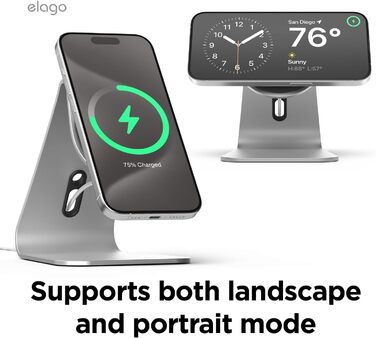 Підставка для зарядки MagSafe Elago MS4 з алюмінію, сумісна з iPhone 17/16/15/14/13/12, підтримка Standby (iOS 17) [Зарядний пристрій не входить] (Срібло)