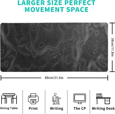 Мат для миші з морем, 80x20 см, абстрактний дизайн, текстура хвилі, протиковзка гумова основа, великий килимок для комп'ютера, офіс, дім