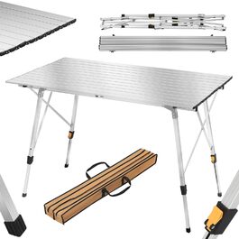 Стіл туристичний розкладний WOLTU, 120x68.5 см, сріблястий. Регульована висота, з сумкою та розкатним покриттям. Для кемпінгу, саду, балкону (4-6 осіб)