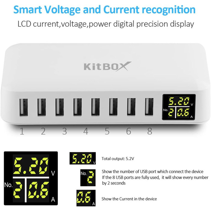 Зарядний пристрій USB 8 портів 5V/2A з індикатором для iPhone, Samsung, Xiaomi - мережевий адаптер для швидкої зарядки