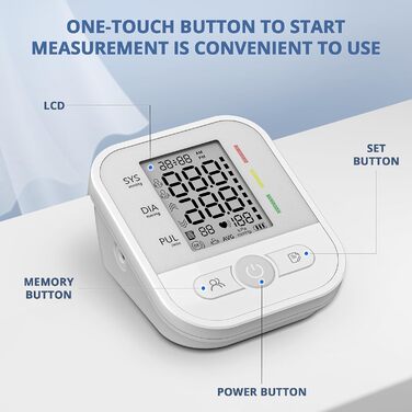 Автоматичний тонометр на плече з LCD-дисплеєм та регульованою манжетою (22–42 см), Perlweiß (білий)