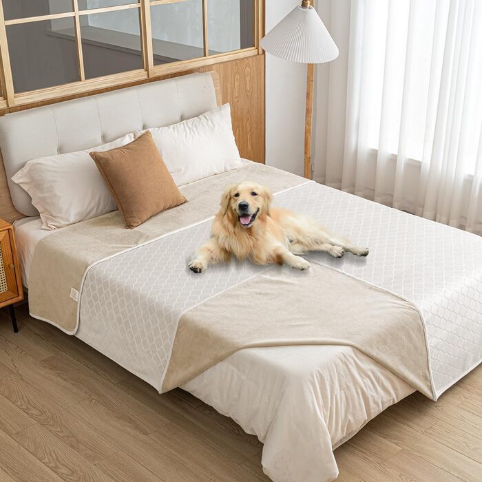 Водонепроникний килимок для собак, 127x152 см. М'який двосторонній коврик для собак великих порід, захист дивану. Сірий + бежевий (80x100 см)