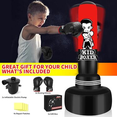 Набір для боксу для дітей Boxsack Kinder Set, 165 см, 3 яруси, стабільний, надувний, з рукавичками та електричним насосом, для дівчаток та хлопчиків 3-15 років, для тренувань карате