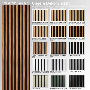 Акустичні панелі SPAZIO (набір 2 шт.) 260x54 см, колір Світлий горіх — стінова облицювання з акустичного фетру