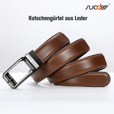 Чоловічий шкіряний ремінь Suosdey з автоматичною пряжкою, для костюма, джинсів та брюк, регульований, без отворів, ширина 30 мм, 115 см (B-brown, 105 см: для талії 83-90 см)