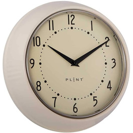 PLINT Retro Wall Clock - Silent Non-Ticking Decorative Color Wall Clock, Retro Style Wall Decoration for Kitchen, Living Room, Home, Office, School, Easy to Read Large Numbers (Cream)