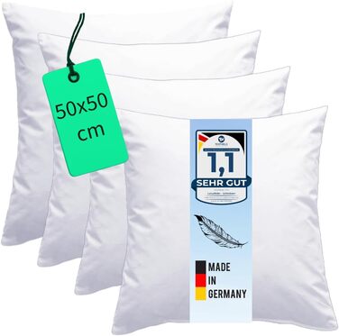Luxusfeder 4-Pack Sofa Cushions 50x50 cm - Down Filling 500g - Cover 100% Cotton - Down Cushions - Cushion Filling - Cushion Insert - Inner Cushion - Öko-Tex