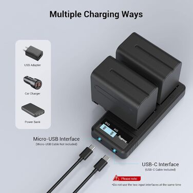 Запасні акумулятори SMALLRIG 7800mAh (2 шт.) для Sony NP-F970 та швидкий зарядний пристрій USB Dual Charger для NP-F970, NP-F960, NP-F950, NP-F930, NP-F550, NP-F570, NP-F750, відеокамери