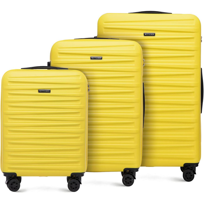 WITTCHEN Skyspeed Line: Великий валіза з жорстким корпусом ABS, 4 колеса, телескопічна ручка, комбінаційний замок, підходить для Lufthansa/Eurowings/Ryanair/Condor, жовтий (набір 3шт)
