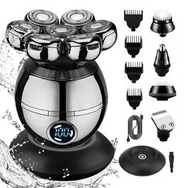 Електричний бритва для голови та бороди Glatzen 5-в-1 з 7 плаваючими головками, IPX6 водонепроникний, тример для носа та вух, LED-дисплей
