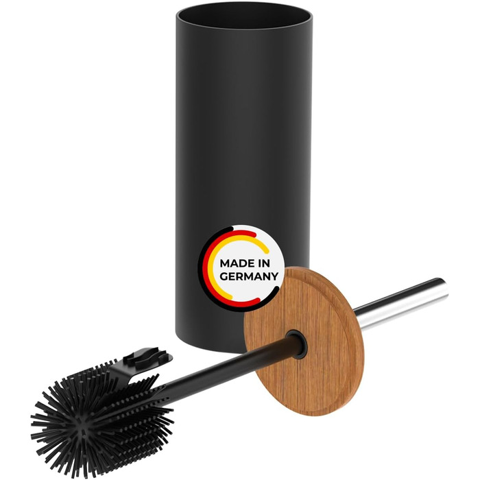 Набір для туалету Rival Life Style з круглою щіткою, ручка з нержавіючої сталі та кришка з масивної букової деревини – ергономічна щітка для туалету – для швидкого та ретельного очищення. (Чорний, щітка з нотками)